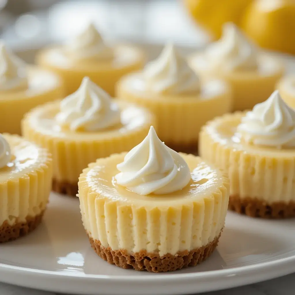 A plate of creamy mini cheesecakes with a golden crust and a swirl of whipped topping, showcasing delicious carnivore desserts.