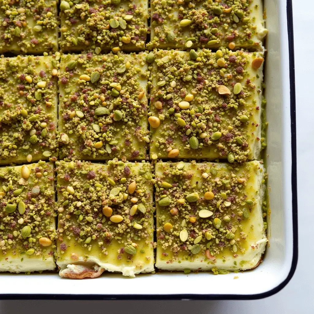 A beautifully layered pistachio tiramisu slice served on a plate, featuring espresso-soaked sponge cake, creamy mascarpone layers, and a vibrant crushed pistachio topping, with a soft-focus background enhancing its elegant presentation.