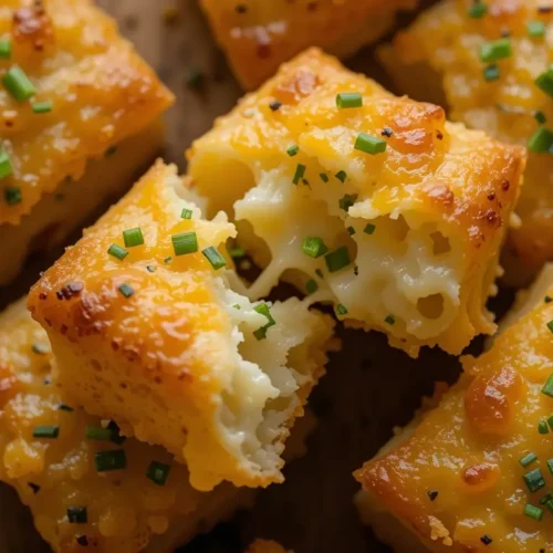 Crispy, cheesy bites of Starbucks potato chive bake recipe, featuring golden-brown potato squares with melted cheese and fresh chives.