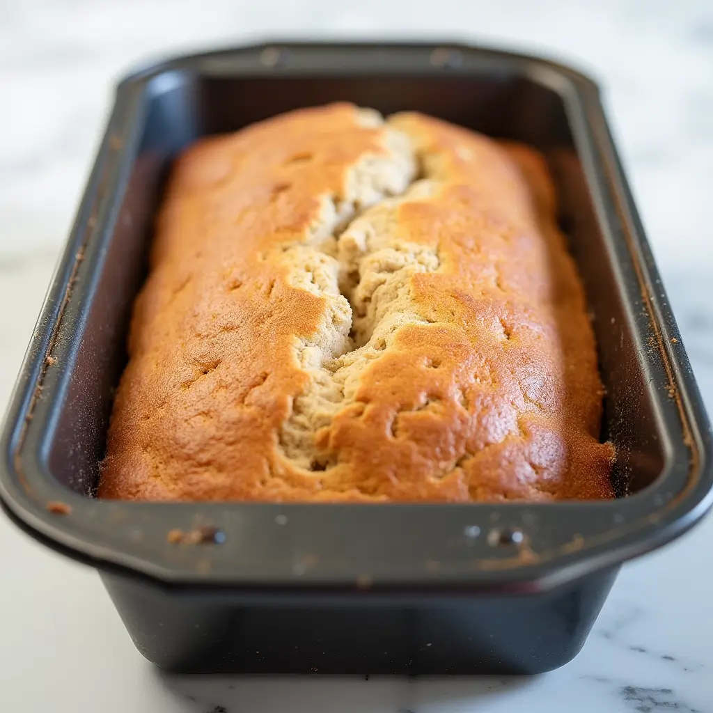 Freshly baked Amish Cinnamon Bread Recipe in a loaf pan, with a golden-brown crust and a soft, fluffy interior.