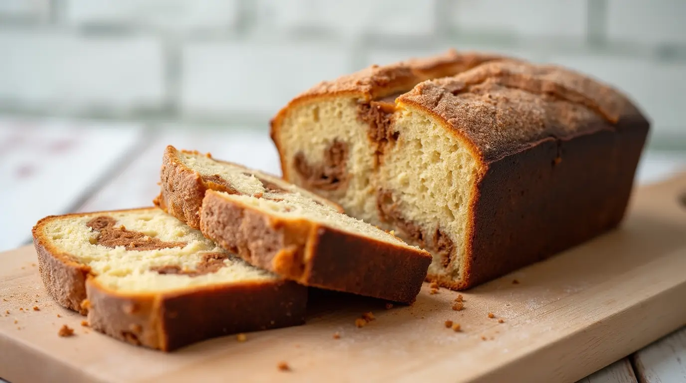 Freshly baked Amish Cinnamon Bread Recipe with a golden-brown crust and soft, fluffy texture, featuring a rich cinnamon swirl inside.