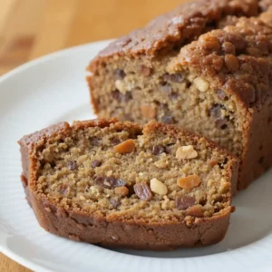 A freshly baked date nut bread with a moist interior, filled with sweet dates and crunchy nuts. This date nut bread recipe creates a soft, flavorful, and perfectly textured loaf.