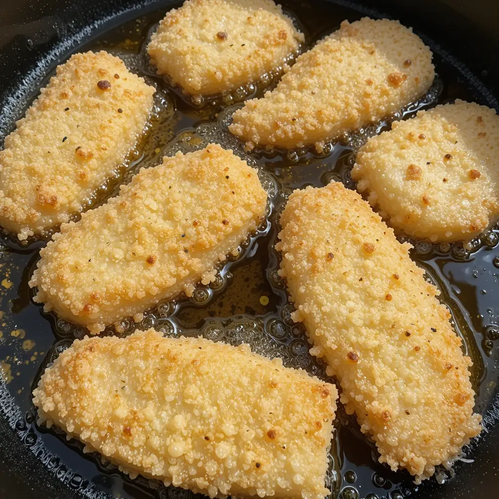 Crispy battered fillets frying in oil, the perfect start to a delicious gluten free fish and chips meal.